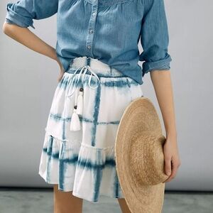 by Anthropologie Pilcro White & Teal Tie-Dye Tiered Mini Skirt